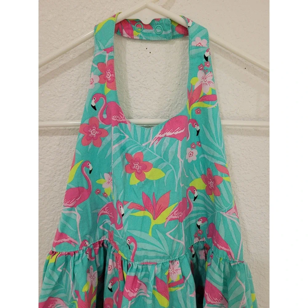 Gymboree Girls Midi Flamingo Dress Size‎ 8 Halter Neck Ruffle Hem #5